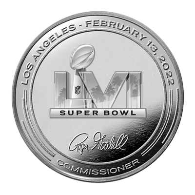 A picture of a 1 oz Super Bowl Silver Flip Coin (2022)